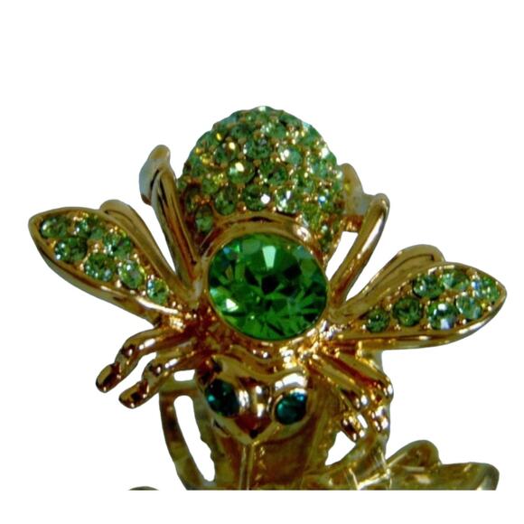 Joan Rivers Crystal Green Peridot BIRTHSTONE BEE BROOCH Gold Pin August Birthday - Picture 5 of 7